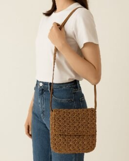 Handcrafted Woven Sling Bag _ brown model-min