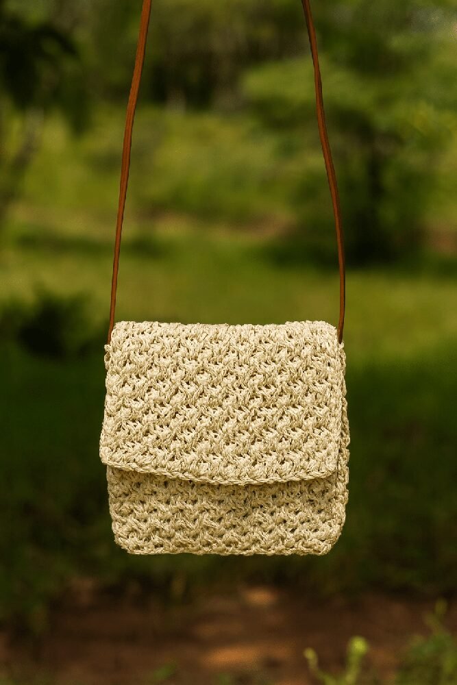 Handcrafted Woven Sling Bag light beige-min