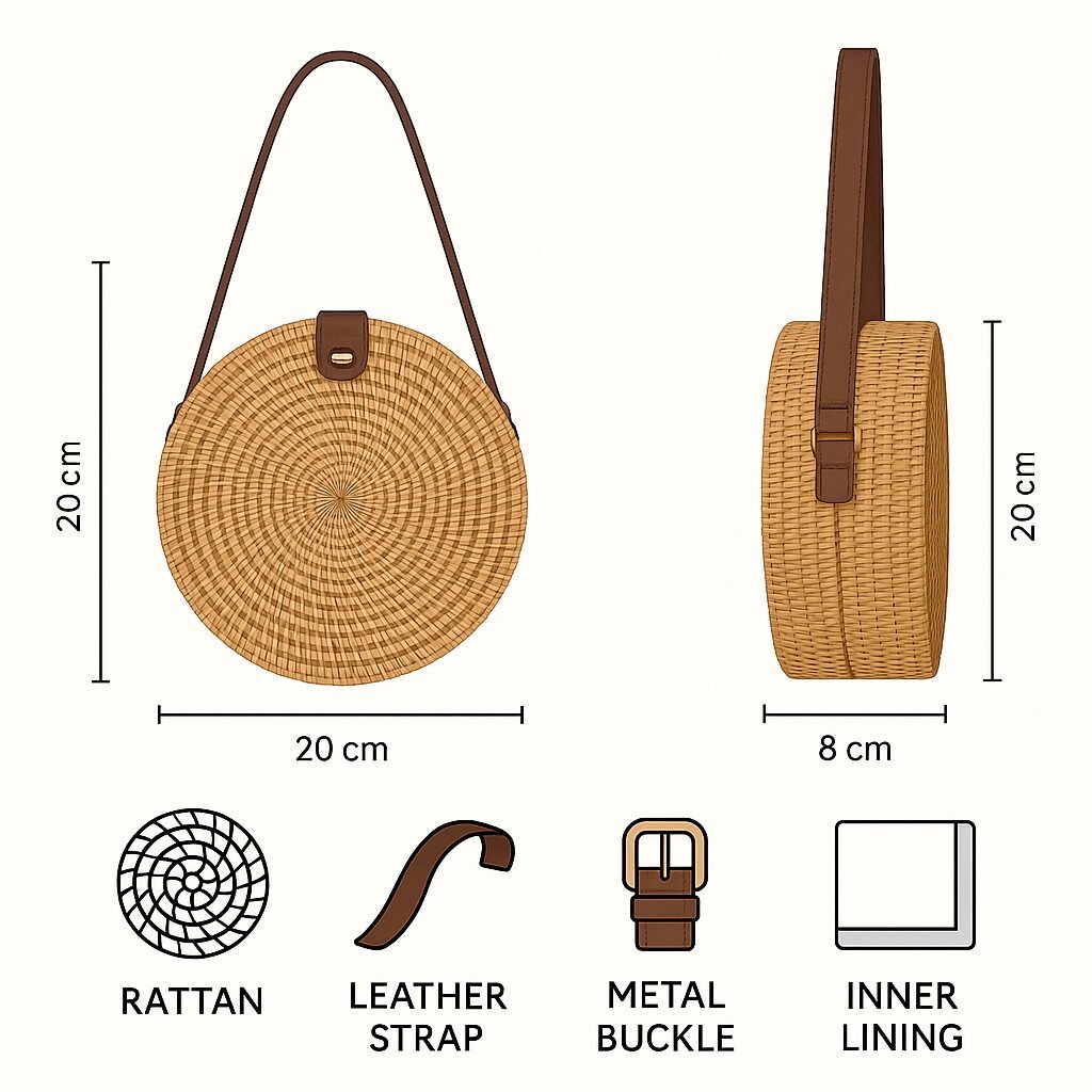 Vintage Style Wicker Round Handbag - Image 3