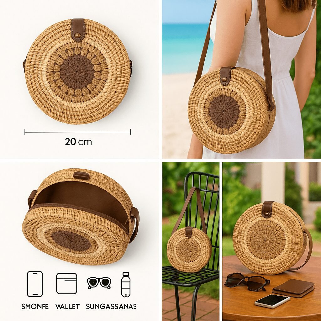 Vintage Style Wicker Round Handbag - Image 2