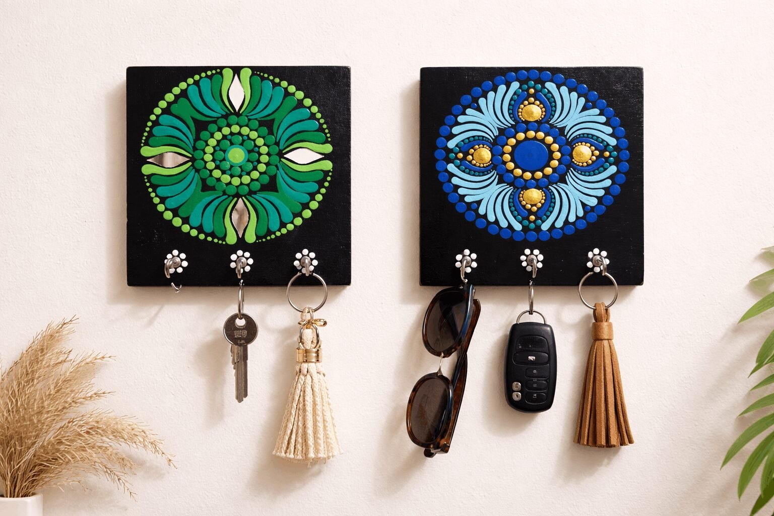 Hand-made Mandala Art Key Holder