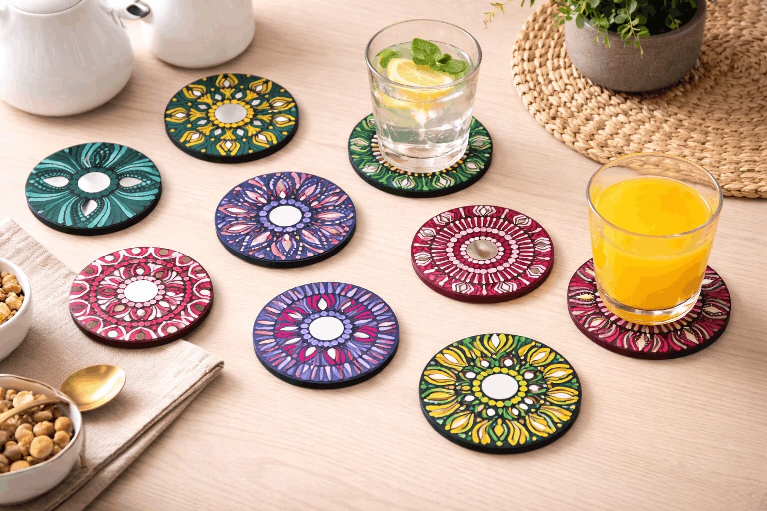 Hand-Painted Mandala-Wooden Coaster