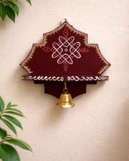 Handcrafted Wooden Wall Temple Shelf with Brass Bell