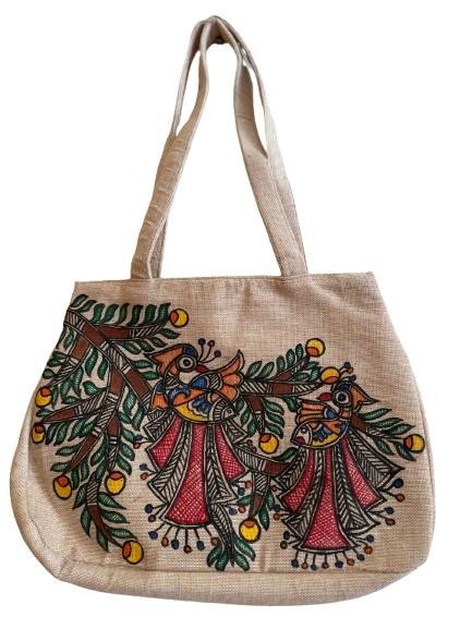 Indian Madhubani-Painting Jute Tote Bag - Image 4