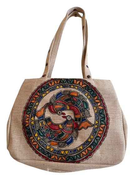 Indian Madhubani-Painting Jute Tote Bag - Image 2