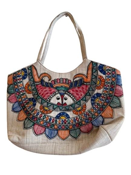 Indian Madhubani-Painting Jute Tote Bag - Image 6