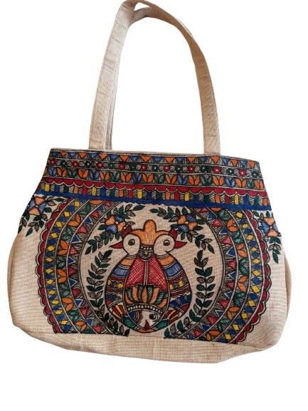 Indian Madhubani-Painting Jute Tote Bag - Image 3