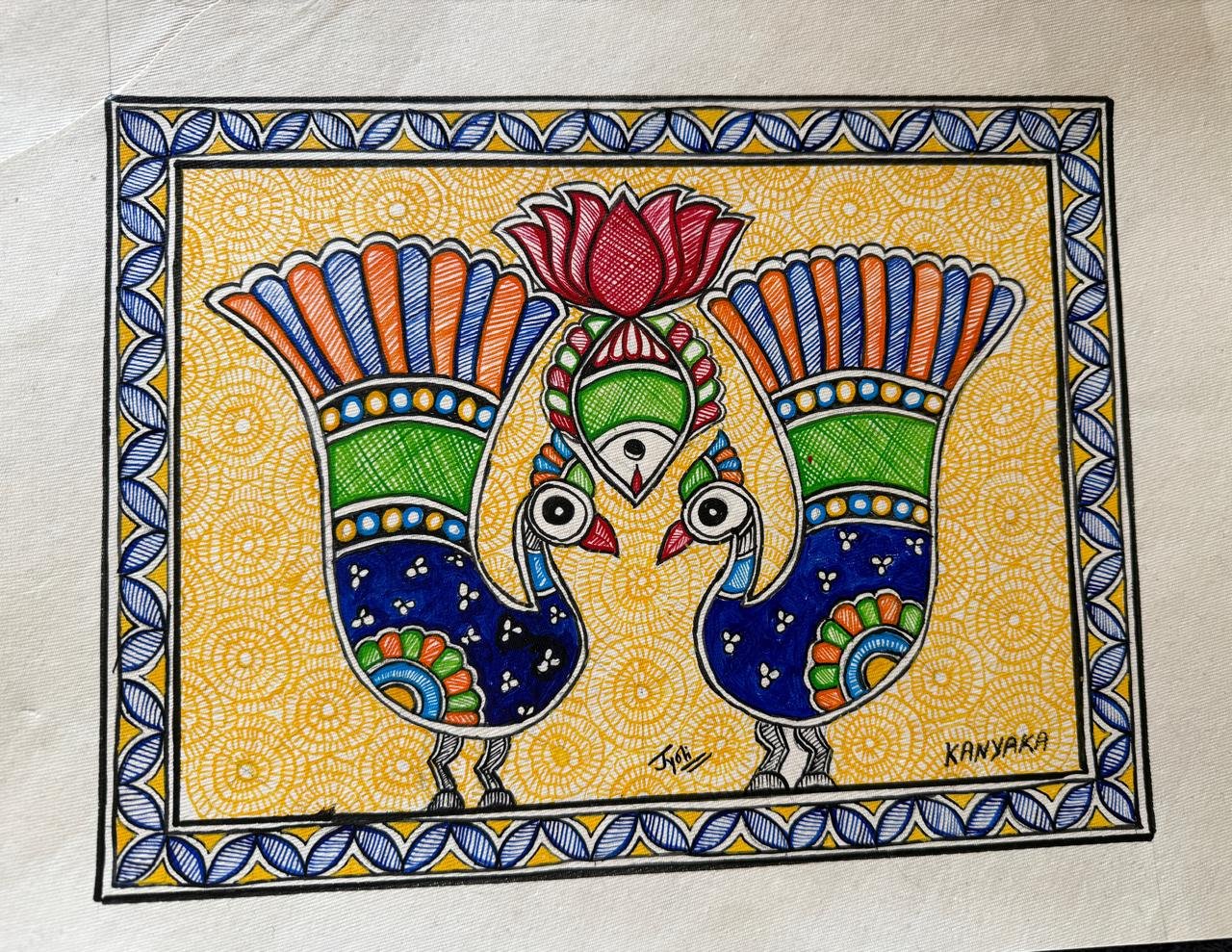 Mithila folk-Art Wall Hanging on Art Paper (A4) - Image 3
