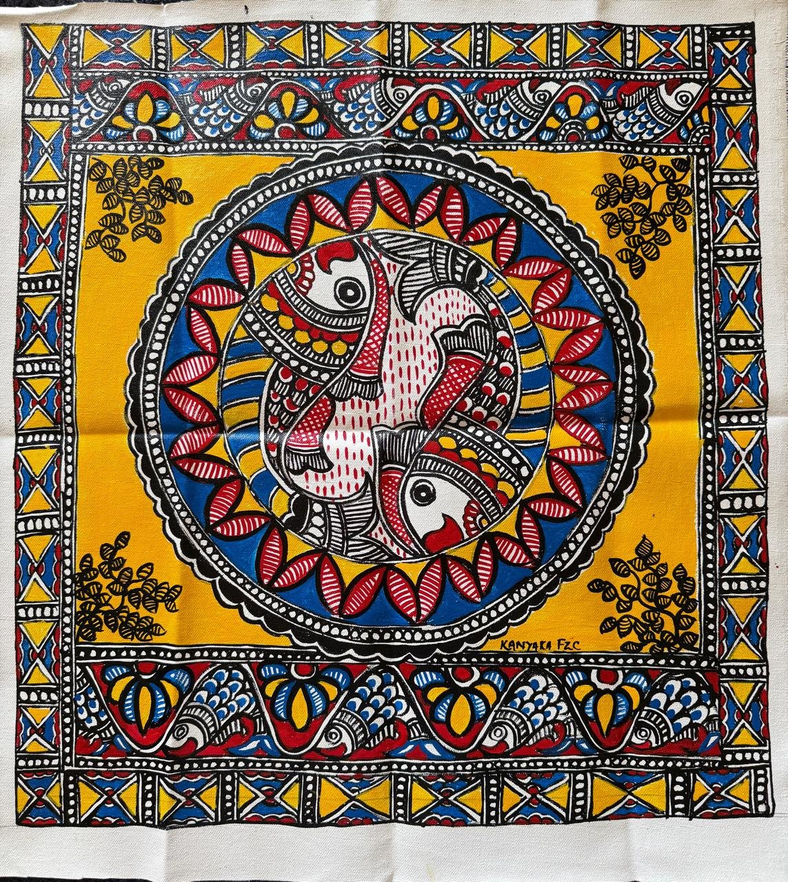 Mithila folk-Art Wall Hanging on Canvas (12*16 inches) - Image 3