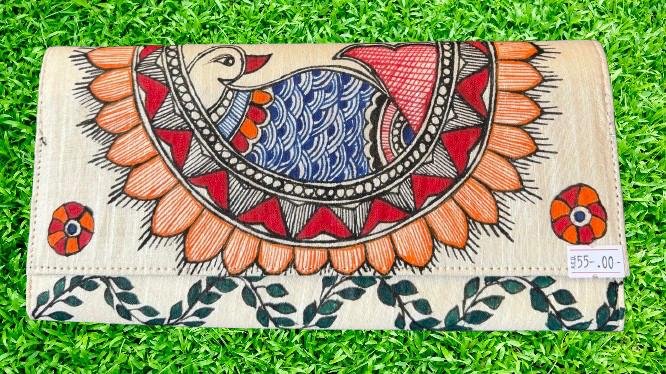 Indian Madhubani-Painting Khadi-Cotton clutch - Image 3