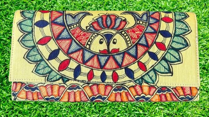 Indian Madhubani-Painting Khadi-Cotton clutch - Image 4