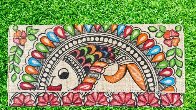 Indian Madhubani-Painting Khadi-Cotton clutch - Image 5