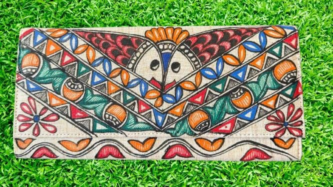 Indian Madhubani-Painting Khadi-Cotton clutch - Image 6