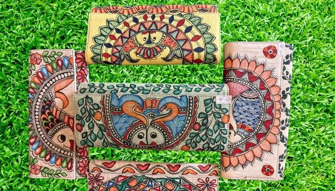 Indian Madhubani-Painting Khadi-Cotton clutch