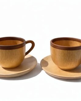 Kanyaka Teak Wood Coffee Cup with plate set of 2